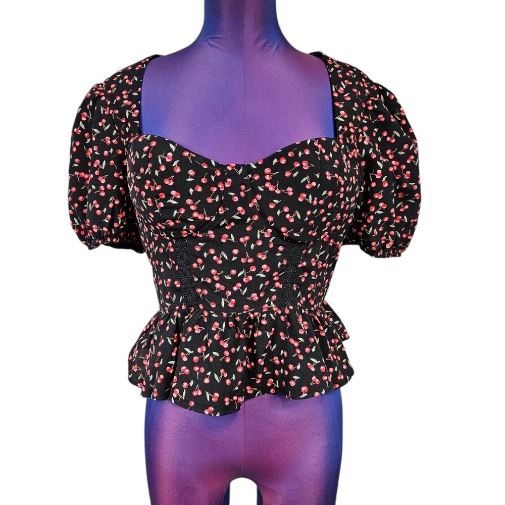 Milk & Honey Cherry Bustier Flounce Crop Top Size Large Juniors A45